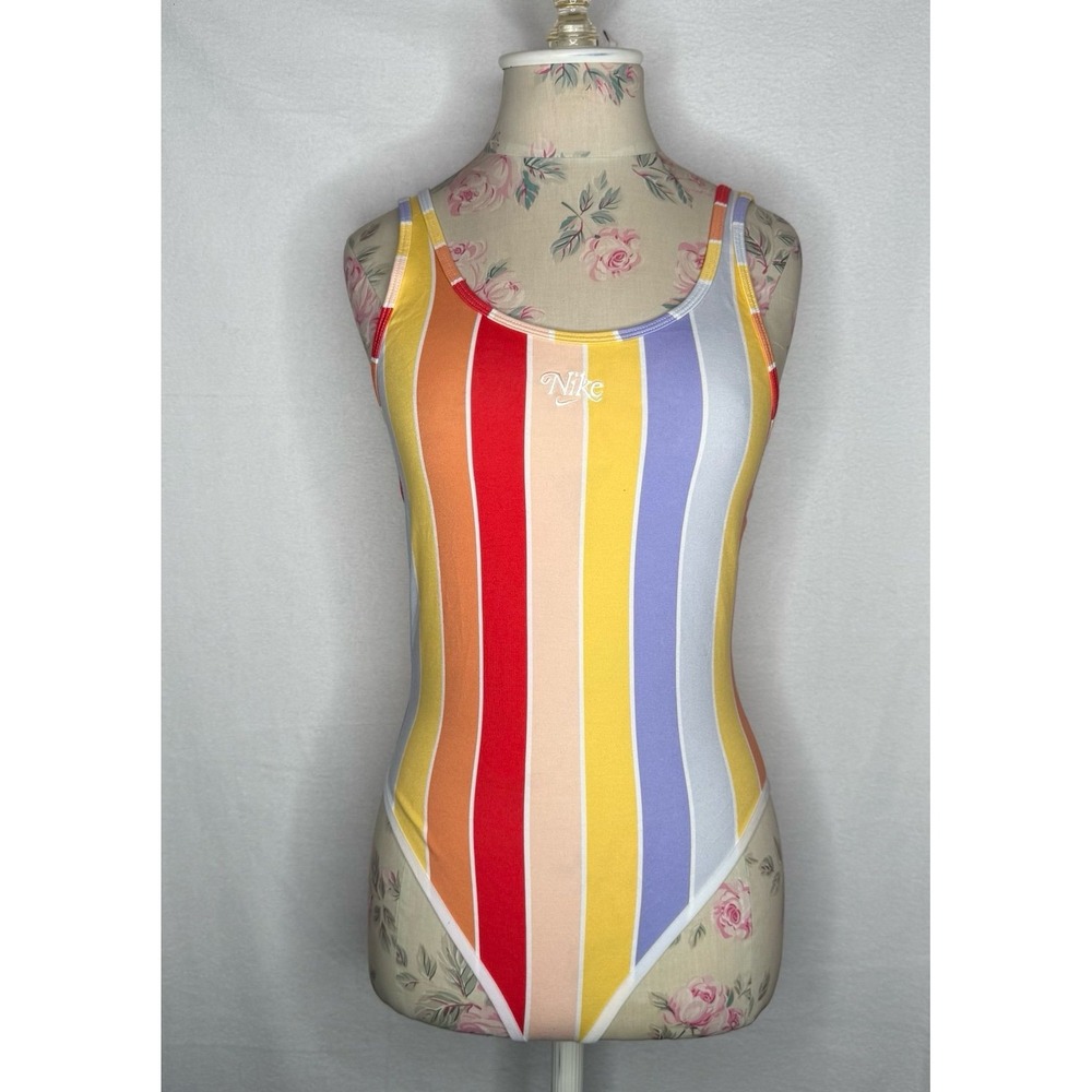 Nike Retro Femme Striped One Piece Bodysuit Rainbow Pastel Sz S Retro Summer NWT